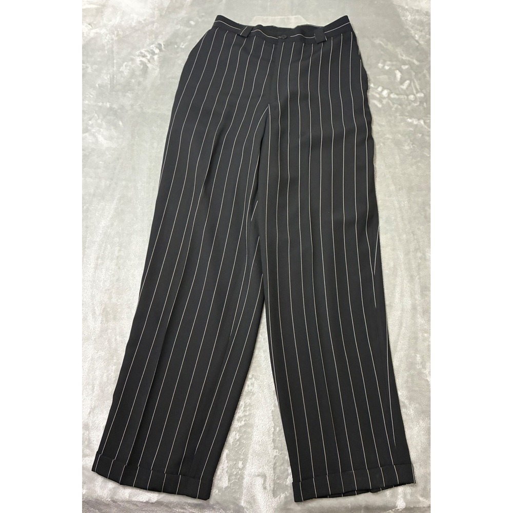 Carmel Zhao Vintage Black Pinstripe Trousers Mens 30 Made in USA Cuffed Hem
